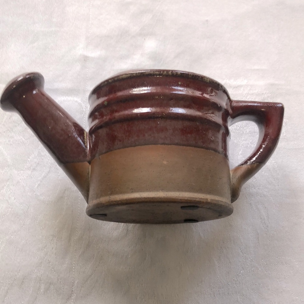 Stoneware Watering Can Glazed Top Clay and Bottom